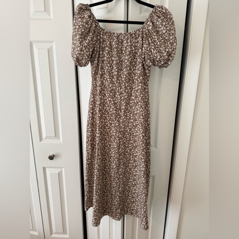 Floral Brown Midi Dress - Picture 3 of 4
